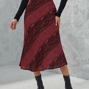 Elegant Red and Black A-line Midi Skirt for Cocktail
